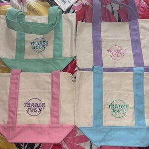 Trader Joe's Pastel Mini Canvas Tote Bags 2025 LIMITED EDITION NWT LOT OF 4